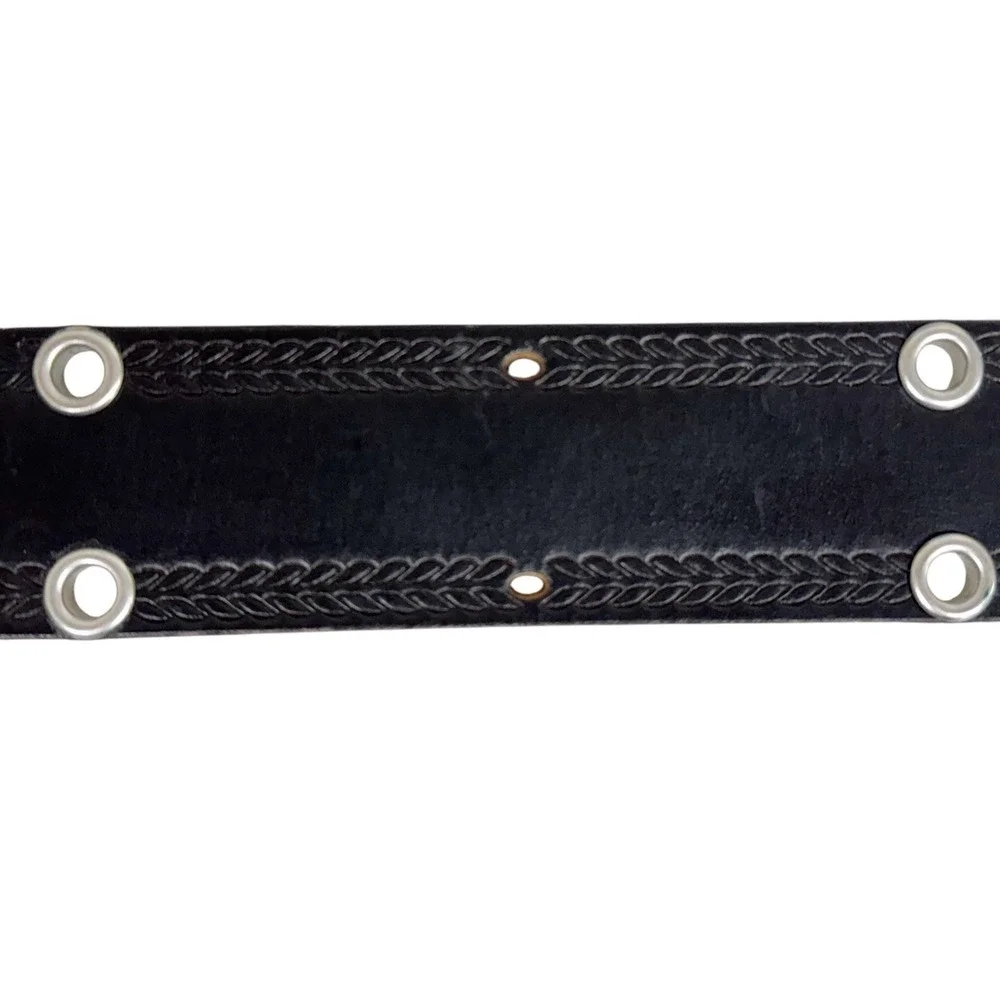 Lucky Brand Men's Size 34 Black Leather Belt Grommet And‎ Embossed Detail NWT
